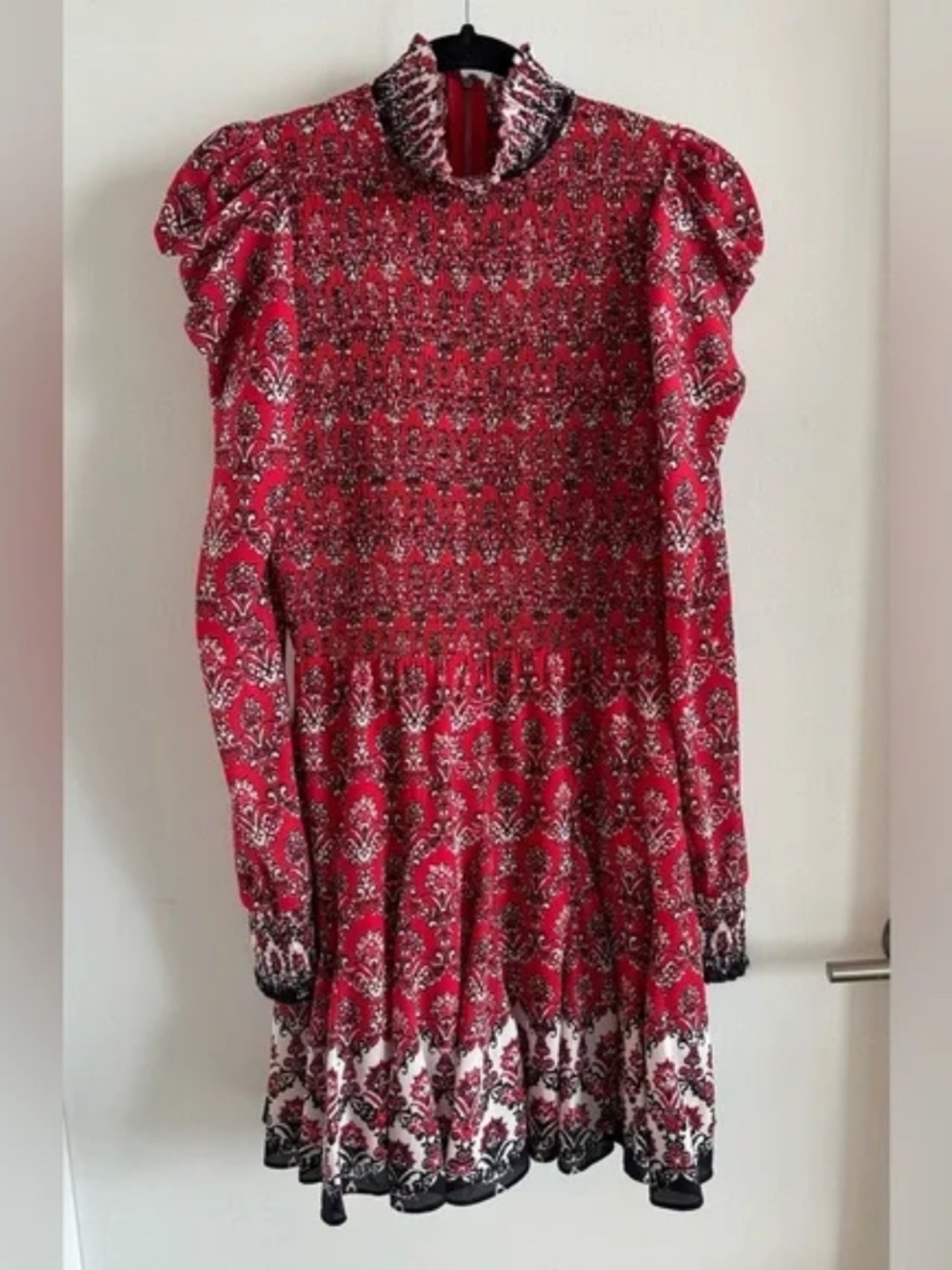 Alice + Olivia | Elvira Smocked Bodice Boho Puff Sleeve Mini Dress 4 - Picture 5 of 14